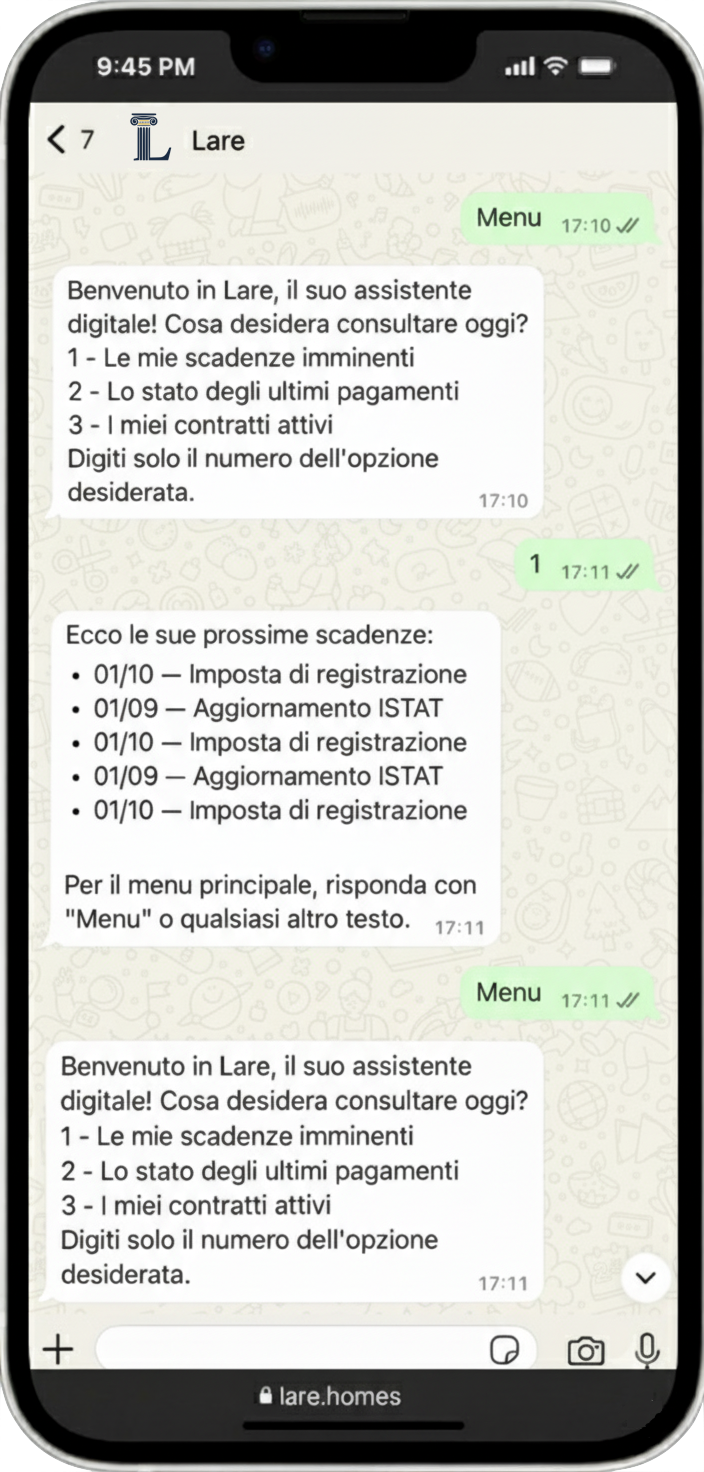 Screenshot dell'Integrazione WhatsApp di Lare